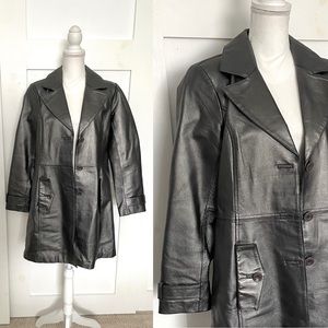 Vintage Metallic Gunmetal Leather Trench Coat Jacket by Centrigrade